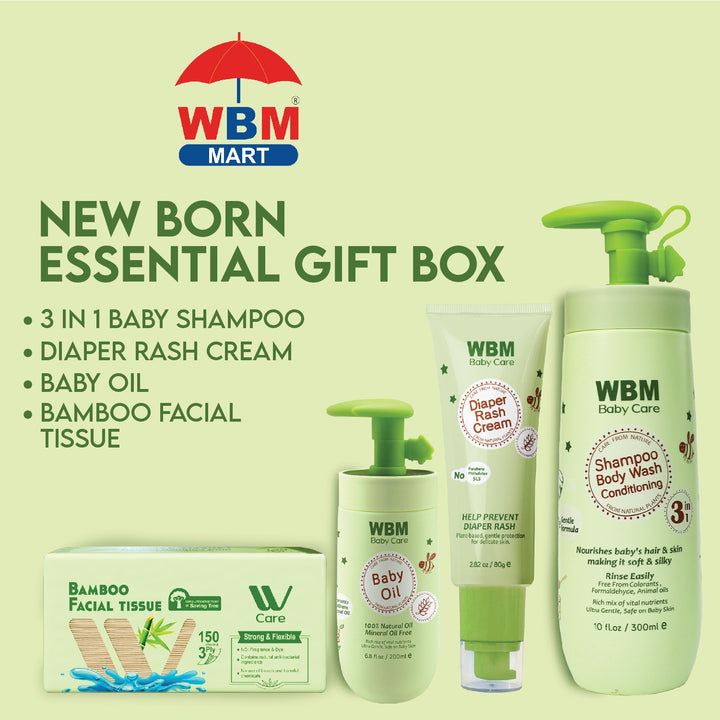 WBM Newborn Baby Gift Set – Oil, Wash, Tissue &amp; Rash Cream