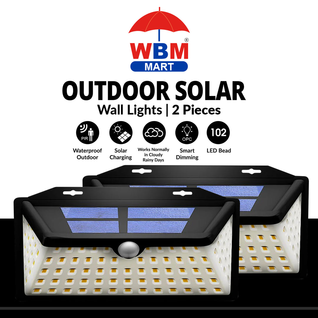Outdoor Solar Wall Lights, 100 LED Solar Lights | 2 Pcs | WBM Smart