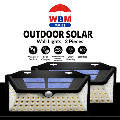Outdoor Solar Wall Lights, 100 LED Solar Lights | 2 Pcs | WBM Smart
