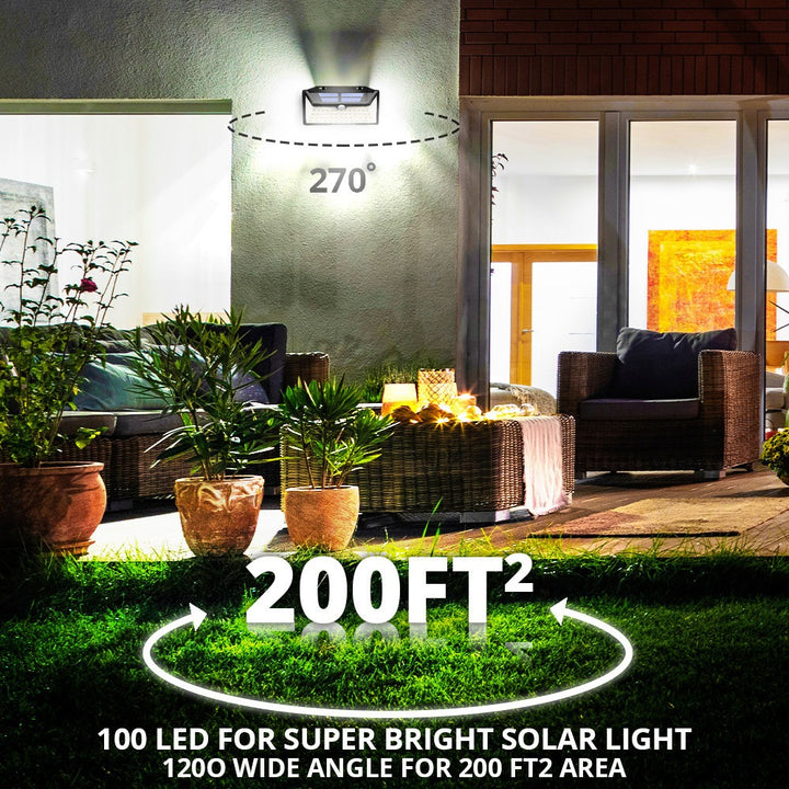 Outdoor Solar Wall Lights, 100 LED Solar Lights | 2 Pcs | WBM Smart