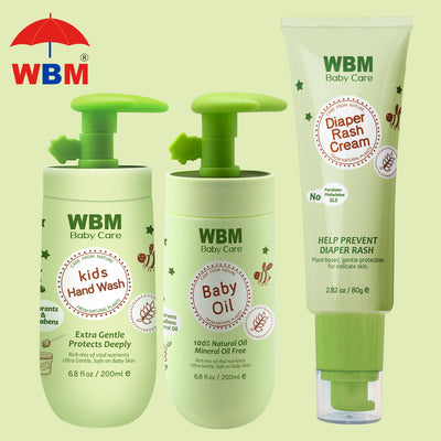 (Pack of 3) Baby Kit Set | Baby Oil, Diaper Rash Cream & Baby Hand Wash | WBM Baby Care