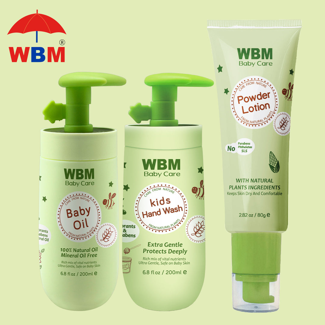 (Pack of 3) Baby Gift Set - Baby Oil, Baby Hand Wash &amp; Baby Powder Lotion | WBM Baby Care