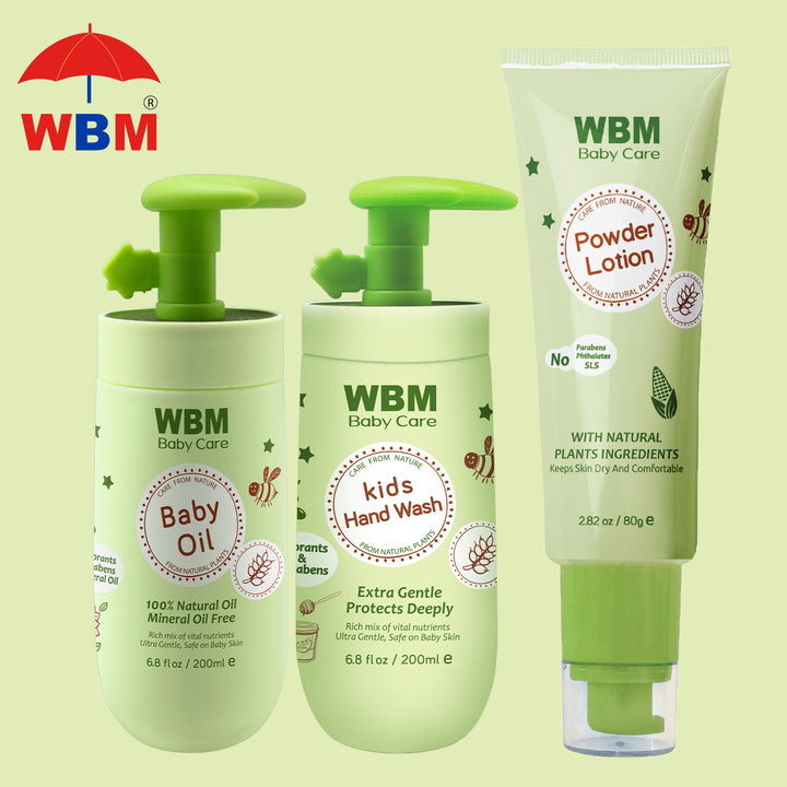 (Pack of 3) Baby Gift Set - Baby Oil, Baby Hand Wash &amp; Baby Powder Lotion | WBM Baby Care