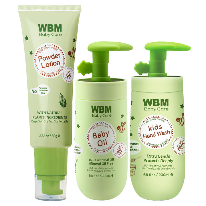 (Pack of 3) Baby Gift Set - Baby Oil, Baby Hand Wash &amp; Baby Powder Lotion | WBM Baby Care