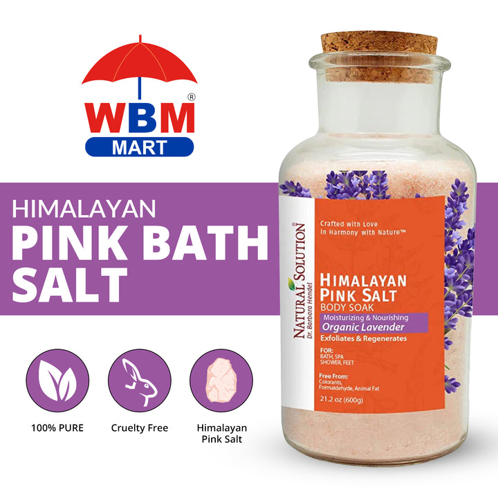 Natural Solution Himalayan Pink Bath Salt Glass Jar -  600g | WBM