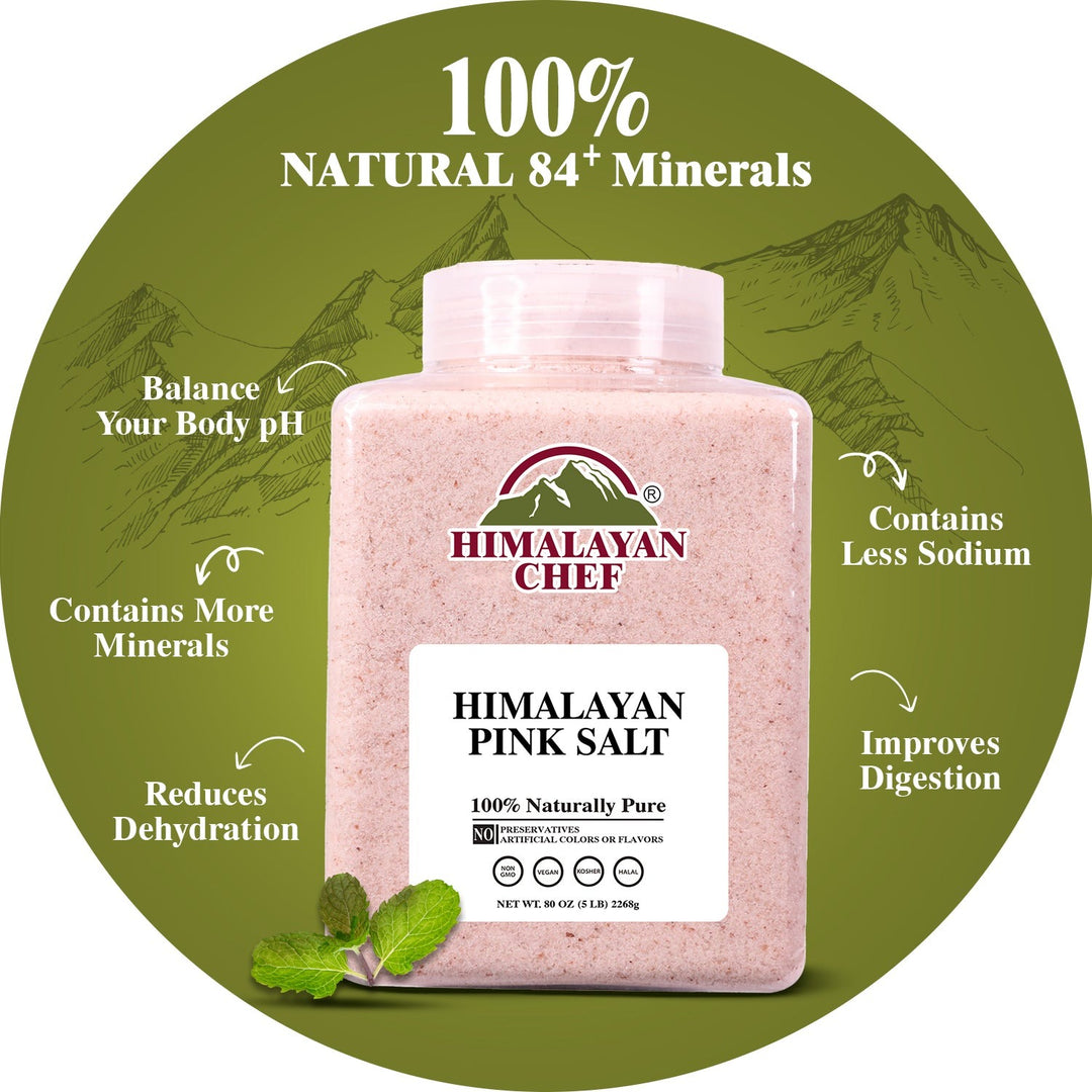 Pink Salt Fine Large Plastic Jar - 5 lbs (2268g) | Himalayan Chef