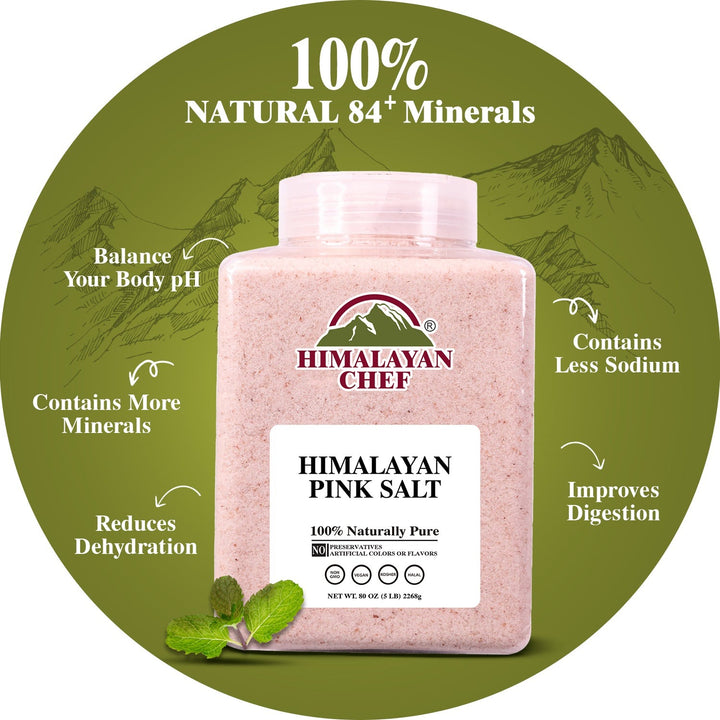 Pink Salt Fine Large Plastic Jar - 5 lbs (2268g) | Himalayan Chef
