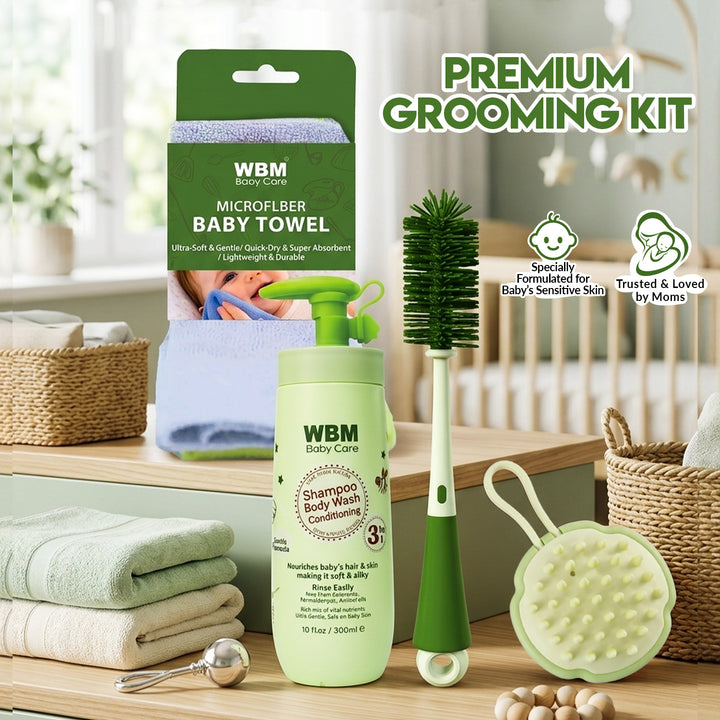 WBM Baby Grooming Kit – Brush, Bottle Brush &amp; Towels