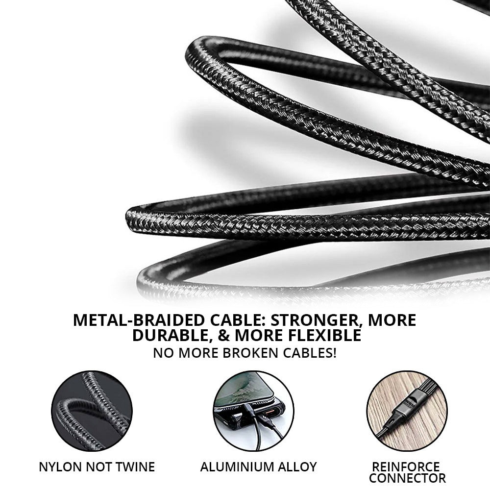 3-in-1 USB Metal Braided Charging Cable | WBM Smart