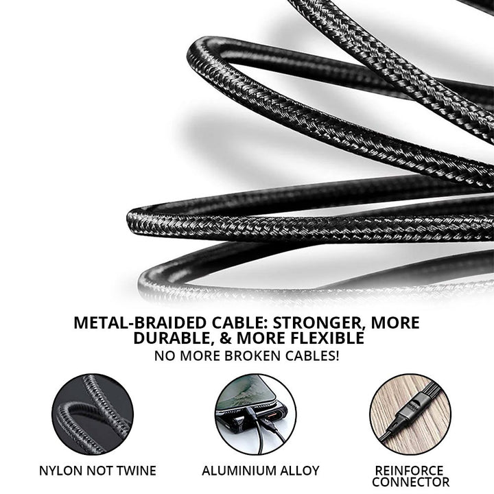 3-in-1 USB Metal Braided Charging Cable | WBM Smart