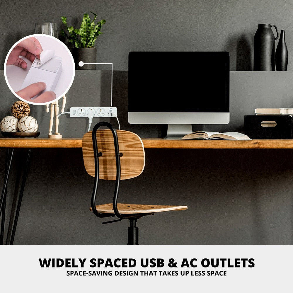 USB Plug Extension Cord, 3 AC &amp; 3 USB Sockets | WBM Smart