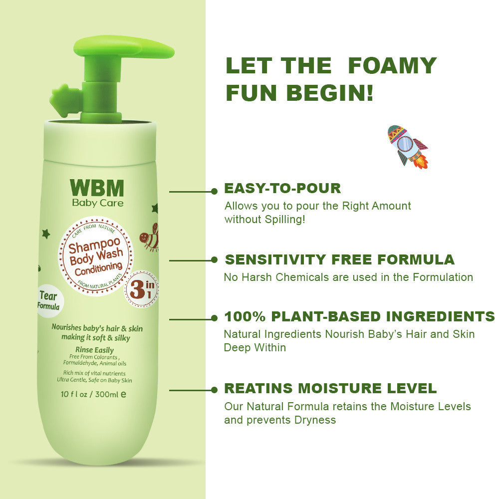 Baby 3-in-1 Baby Shampoo, Body Wash &amp; Conditioner - 300 ml | WBM Baby Care