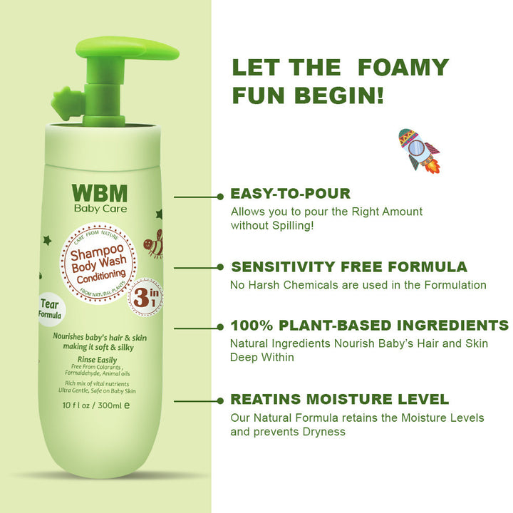 Baby 3-in-1 Baby Shampoo, Body Wash &amp; Conditioner - 300 ml | WBM Baby Care