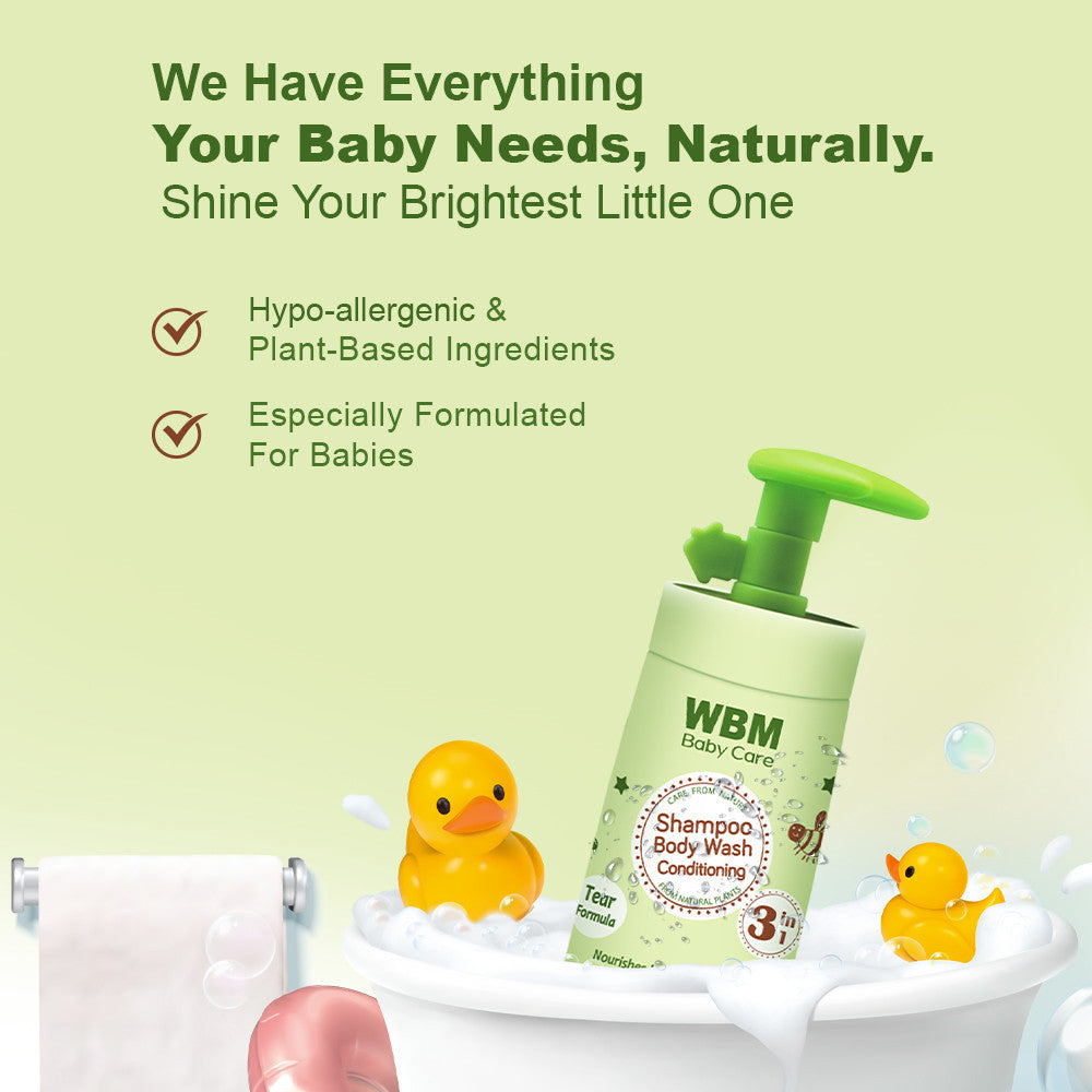 Baby 3-in-1 Baby Shampoo, Body Wash &amp; Conditioner - 300 ml | WBM Baby Care