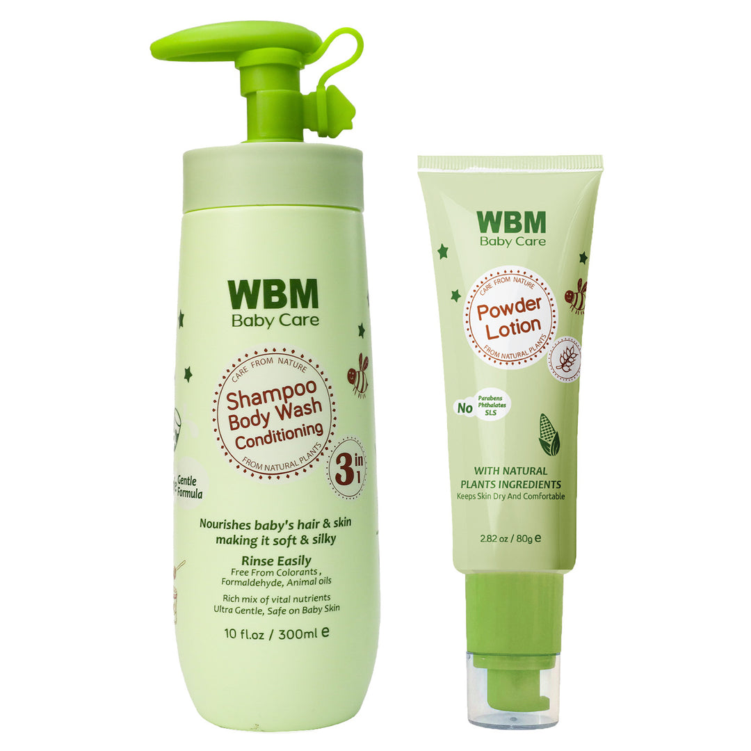 Baby Care Gift Set | Baby Powder Lotion &amp; 3 IN 1 Baby Shampoo, Body Wash and Conditioner | WBM Baby Care