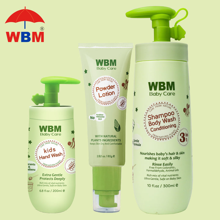 Baby Care Gift Set | Baby Powder Lotion, 3 IN 1 Baby Shampoo, Body Wash, Conditioner &amp; Kids Hand Wash | WBM Baby Care