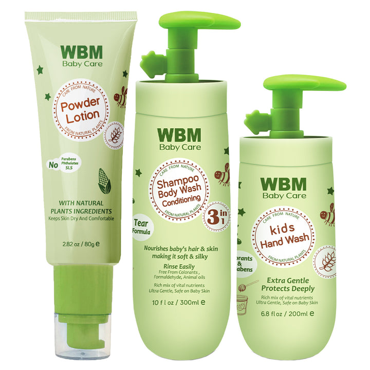 Baby Care Gift Set | Baby Powder Lotion, 3 IN 1 Baby Shampoo, Body Wash, Conditioner &amp; Kids Hand Wash | WBM Baby Care