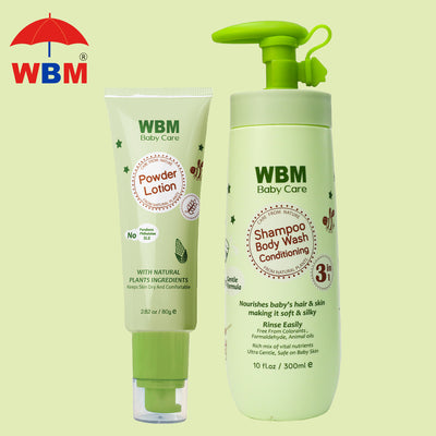 Baby Care Gift Set | Baby Powder Lotion & 3 IN 1 Baby Shampoo, Body Wash and Conditioner | WBM Baby Care