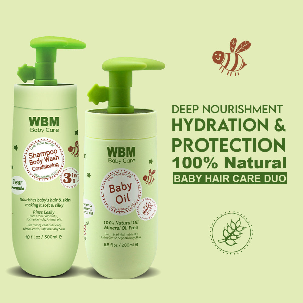Baby Care Hair Duo | Baby Oil &amp; 3 in 1 Baby Shampoo | WBM Baby Care