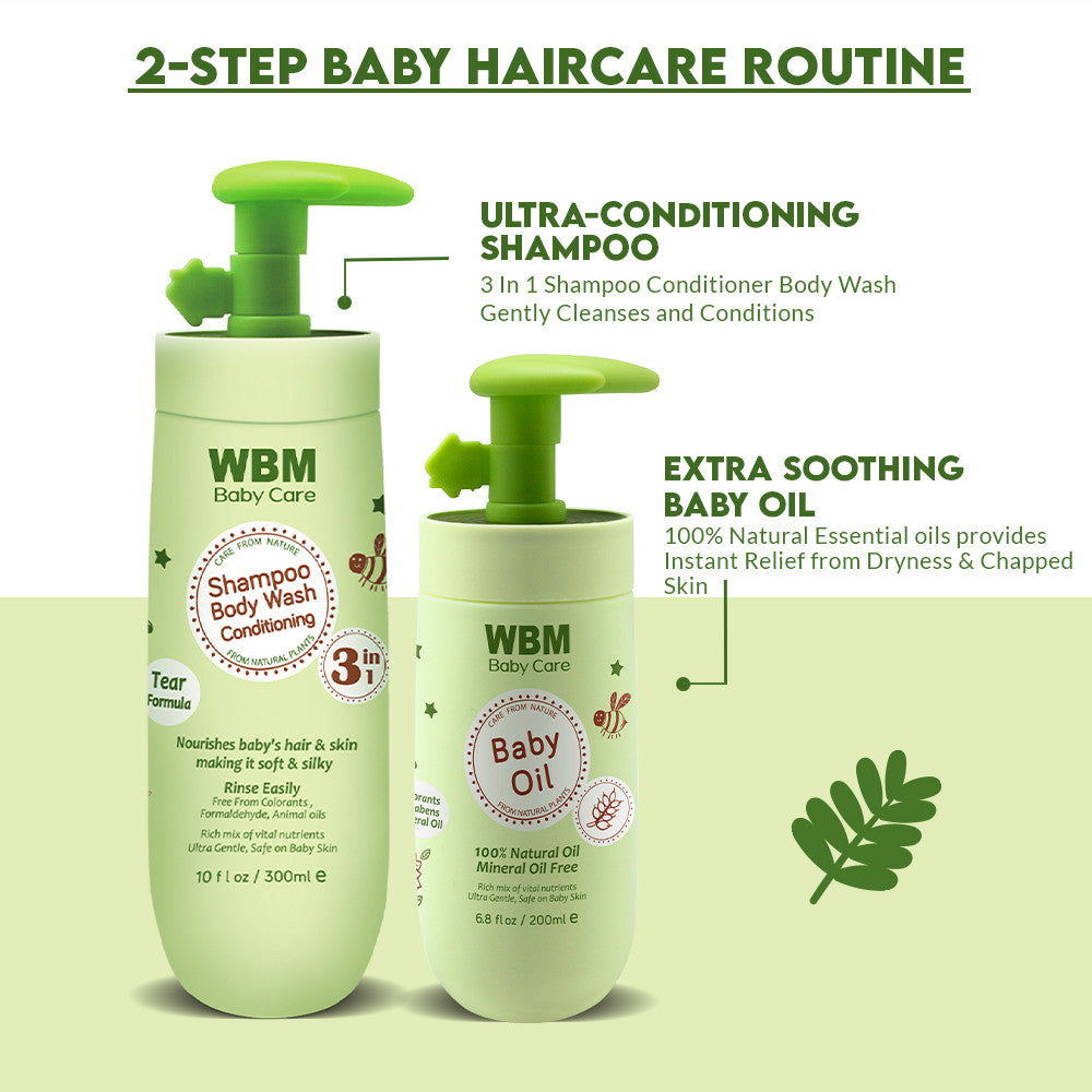 Baby Care Hair Duo | Baby Oil &amp; 3 in 1 Baby Shampoo | WBM Baby Care