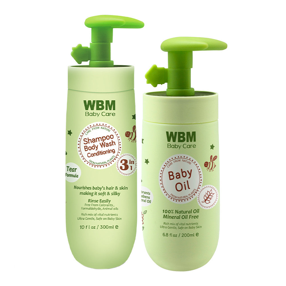 Baby Care Hair Duo | Baby Oil &amp; 3 in 1 Baby Shampoo | WBM Baby Care