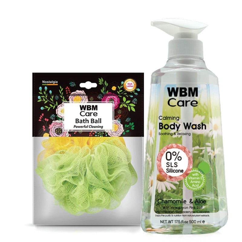 Body Wash Chamomile &amp; Aloe (500 ml) with Bath Ball Green Nostalgia | WBM Care