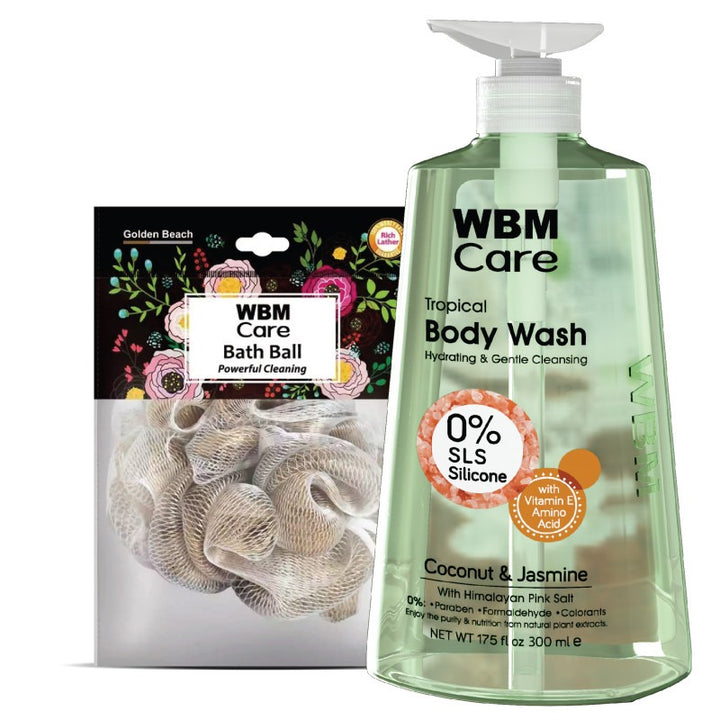 Body Wash Coconut &amp; Jasmine (300 ml) with Bath Ball Golden Beach WBM Care