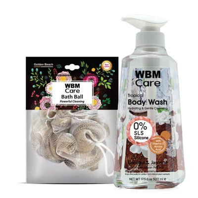 Body Wash Coconut & Jasmine (500 ml) with Bath Ball Golden Beach | WBM Care