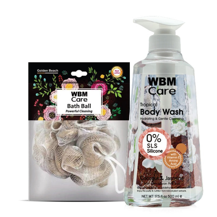 Body Wash Coconut &amp; Jasmine (500 ml) with Bath Ball Golden Beach | WBM Care