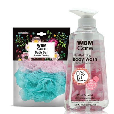 Body Wash Rose & Pearl (500 ml) with Bath Ball Aegean Sea WBM Care