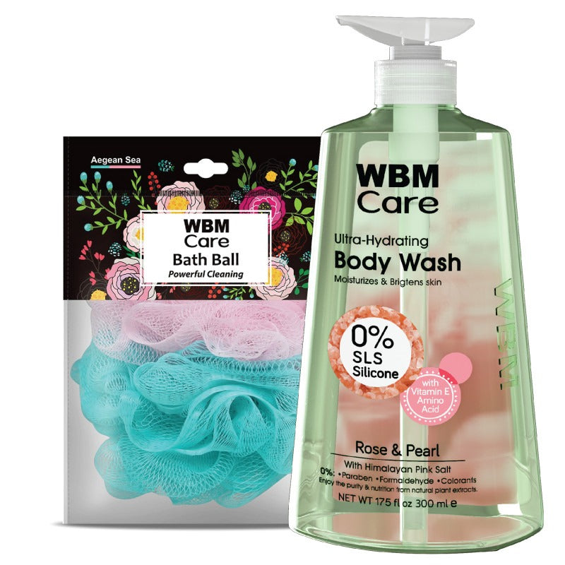 Body Wash Rose &amp; Pearl (300 ml) with Bath Ball Aegean Sea | WBM Care