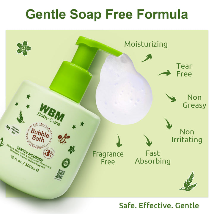 WBM Gentle Baby Essential Kit - Rash &amp; Face Cream, Bubble Bath, Wash &amp; Powder Lotion