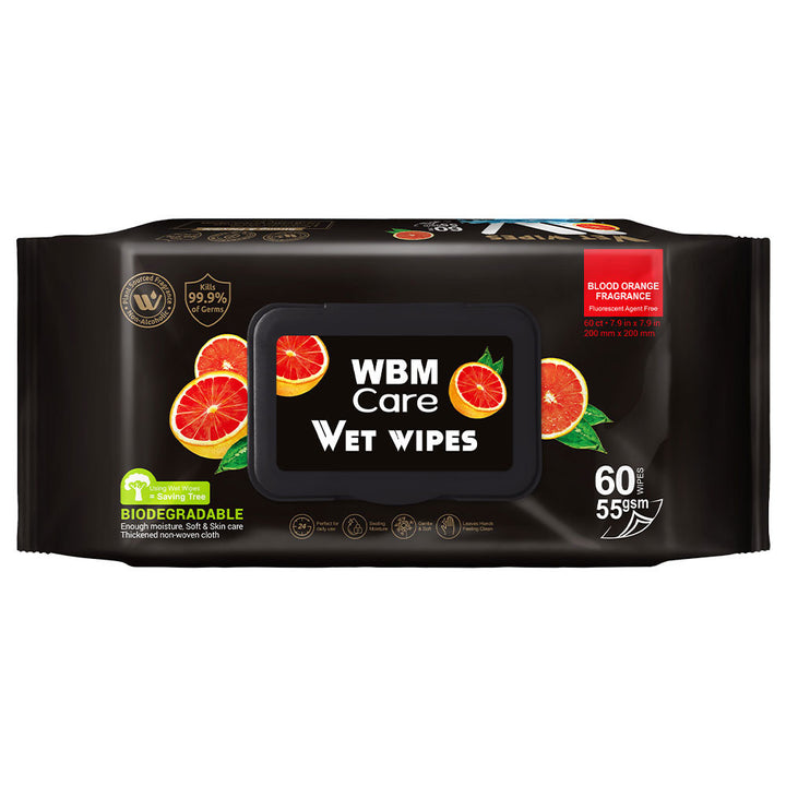 Biodegradable Wet Wipes, Blood Orange - 60 Pcs | WBM Care