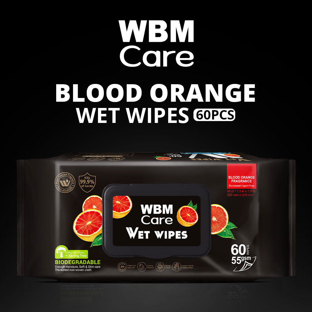 Biodegradable Wet Wipes, Blood Orange - 60 Pcs | WBM Care