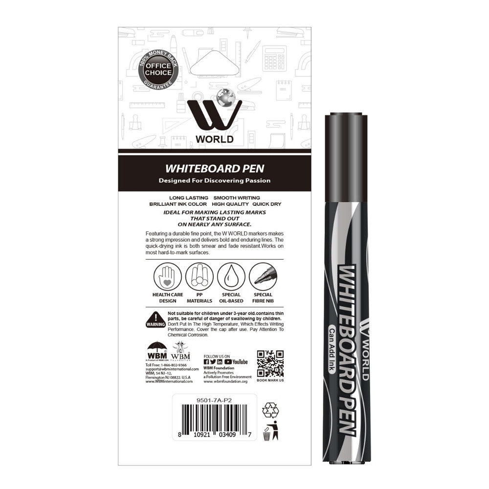 White Board Pen Black - 2 Pcs | WBM World
