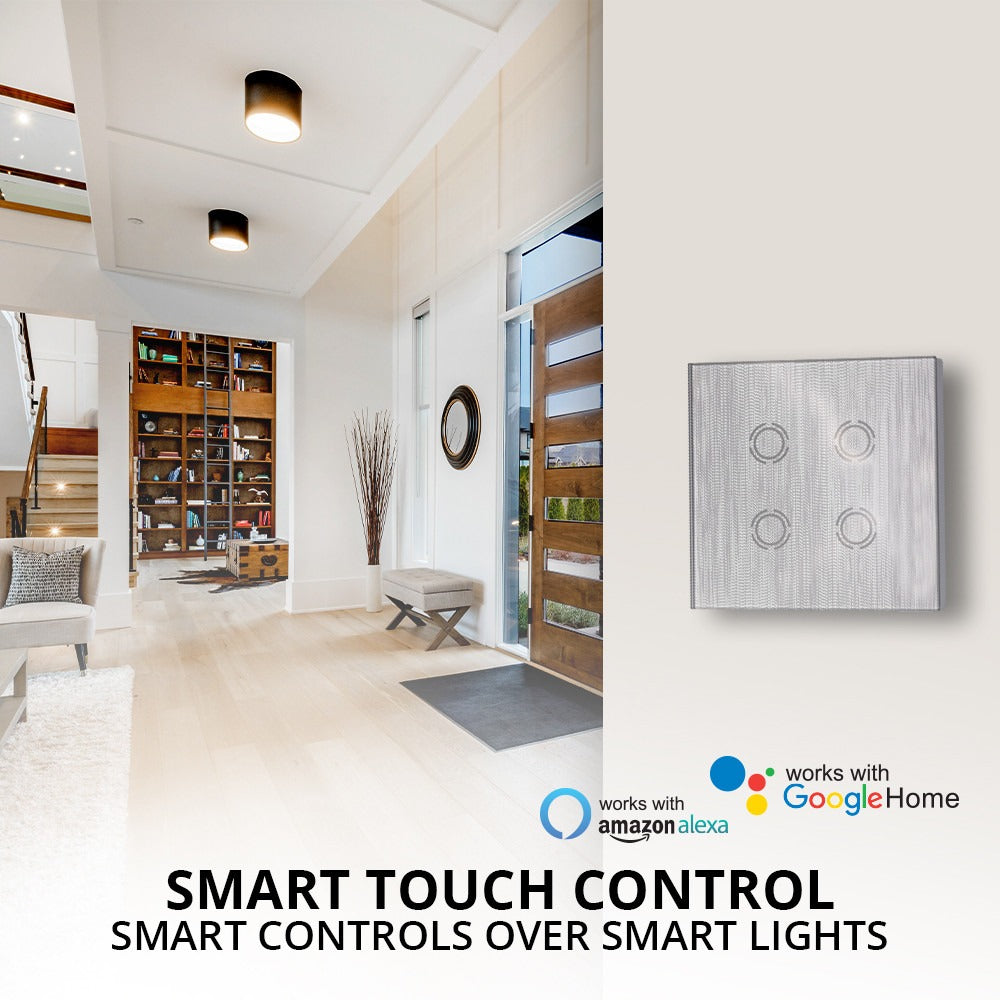 Wi-Fi Touch Control Switch, 4 Gang size, 4 Buttons | WBM Smart