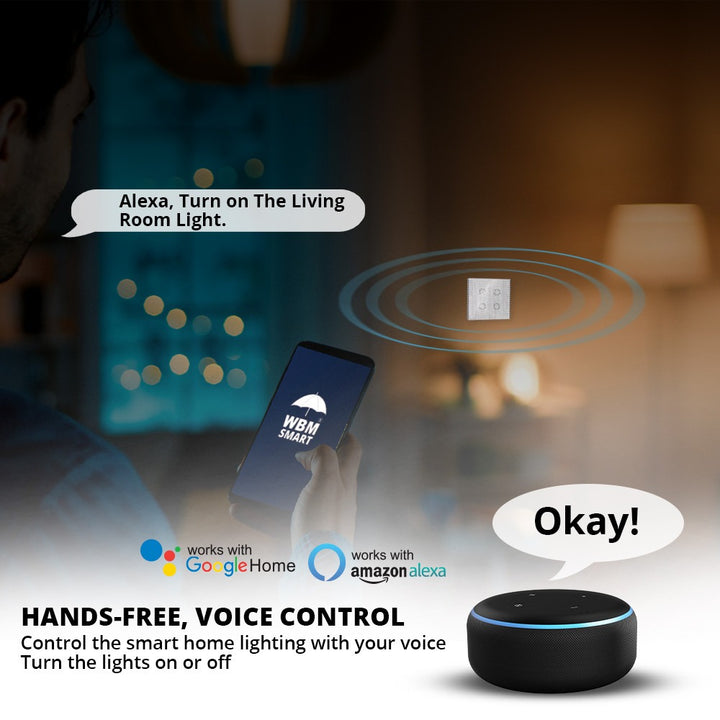 Wi-Fi Touch Control Switch, 4 Gang size, 4 Buttons | WBM Smart
