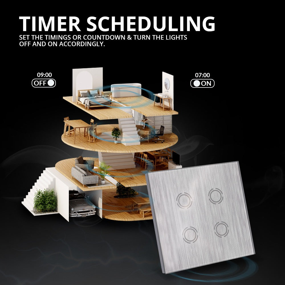 Wi-Fi Touch Control Switch, 4 Gang size, 4 Buttons | WBM Smart