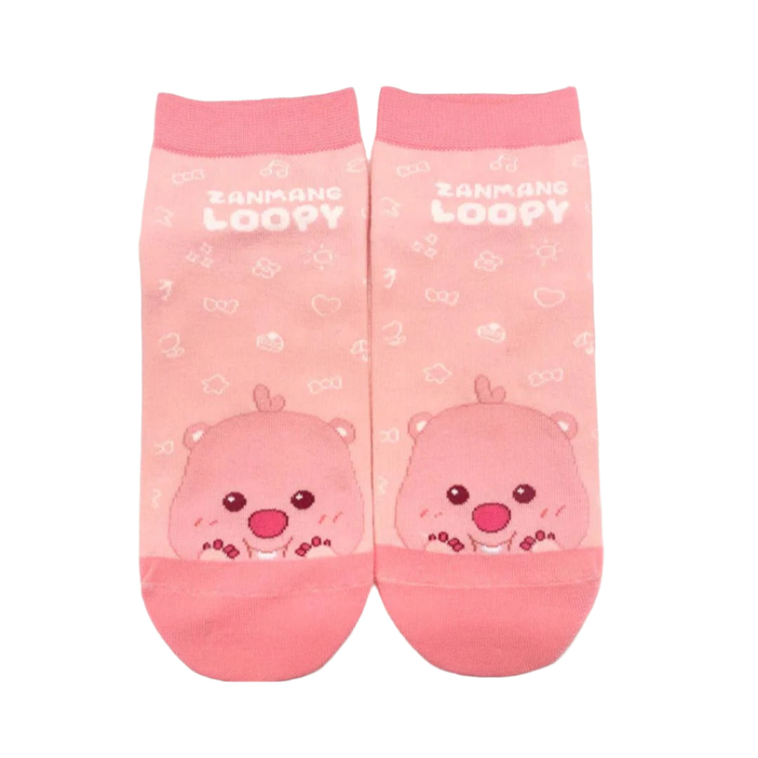 Zanmang Loopy Pink Ankle Socks Cute Character Design | WBM MARTv
