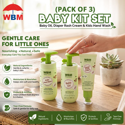 (Pack of 3) Baby Kit Set | Baby Oil, Diaper Rash Cream & Kids Hand Wash | WBM Baby Care