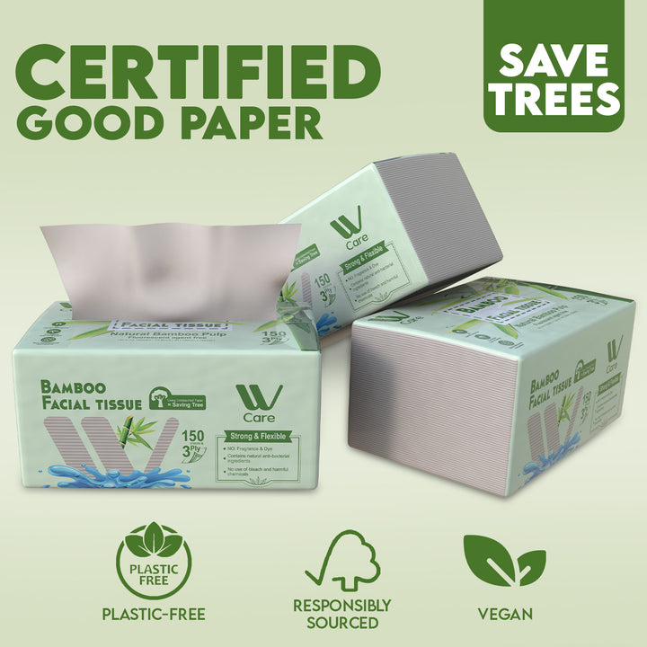 Bamboo Facial Tissues Paper 3 Ply - 150 Sheets | WBM Care