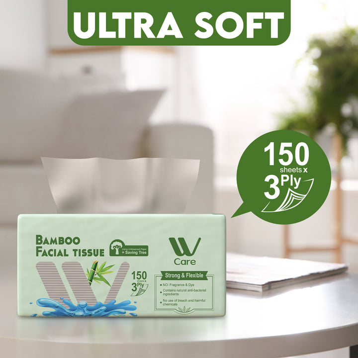Bamboo Facial Tissues Paper 3 Ply - 150 Sheets | WBM Care