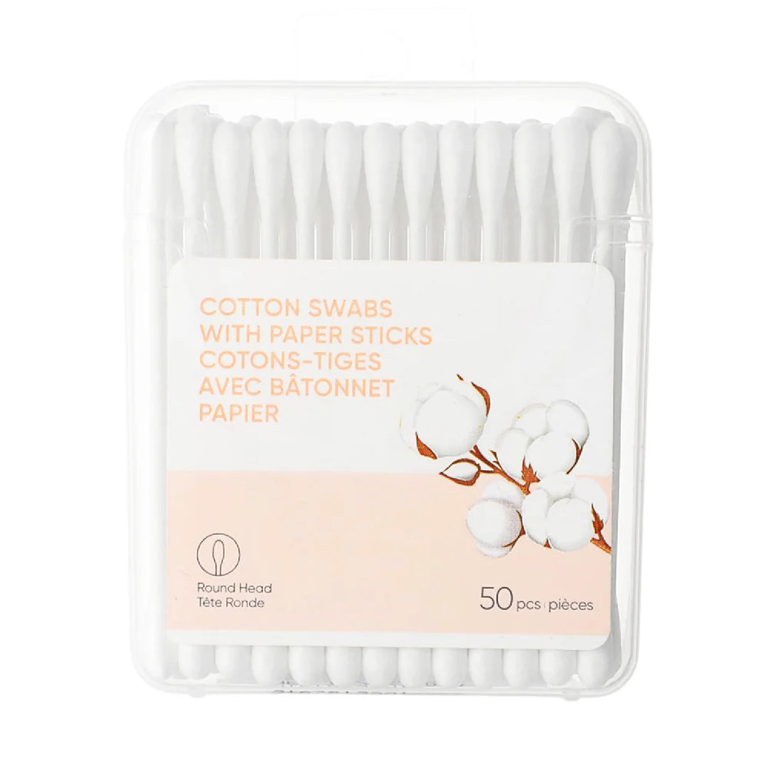 Cotton Swabs with Paper Sticks (Round Head, 50 pcs)| WBM MART