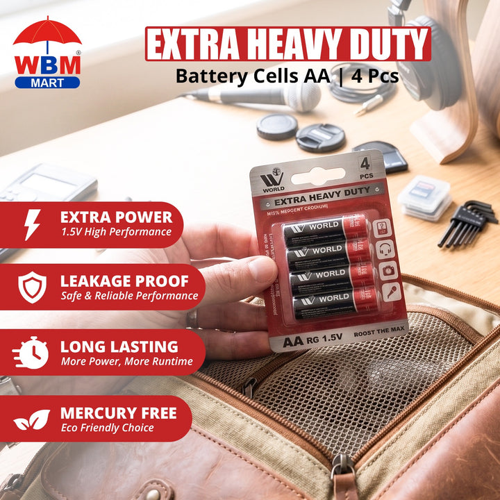 Extra Heavy Duty Battery Cells AA | 4 Pcs | WBM World