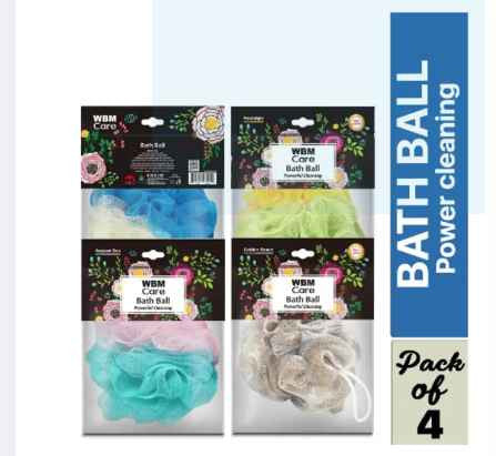(Pack of 4) Powerful Cleaning Bath Ball Sponge - 4 Colors Loofah | WBM Care