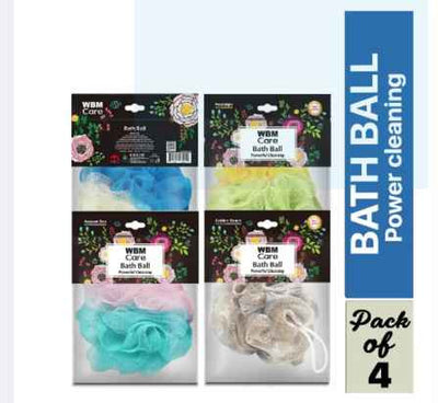(Pack of 4) Powerful Cleaning Bath Ball Sponge - 4 Colors Loofah | WBM Care