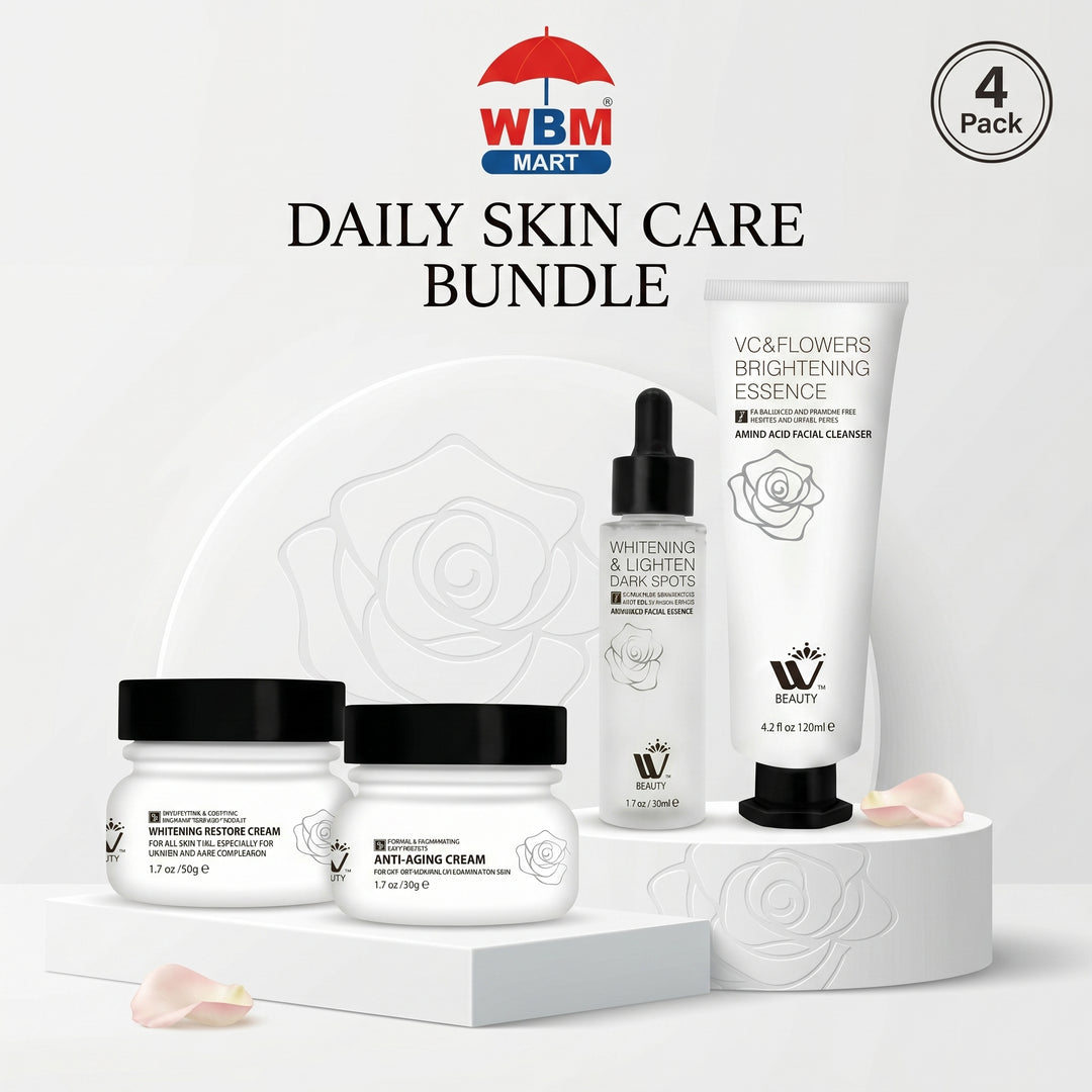 (Pack of 4) Advanced Facial Serum, Anti Aging Cream, Whitening Restore Cream &amp;  Facial Cleanser|  WBM Daily Skin Care Set
