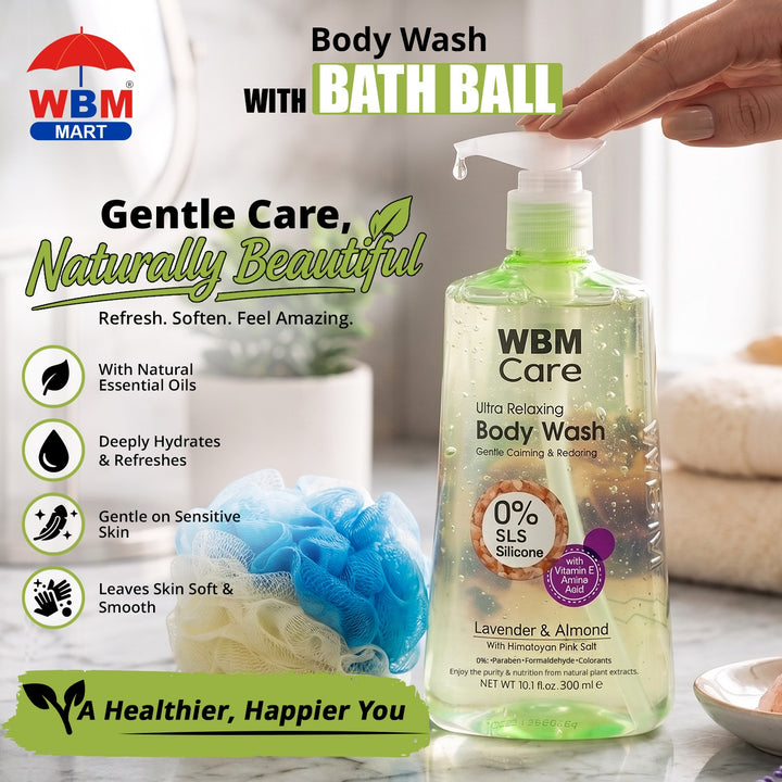 Body Wash Lavender &amp; Almond (300 ml) with Bath Ball New Era | WBM Care