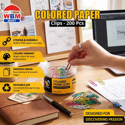 Colored Paper Clips - 200 Pcs | WBM World