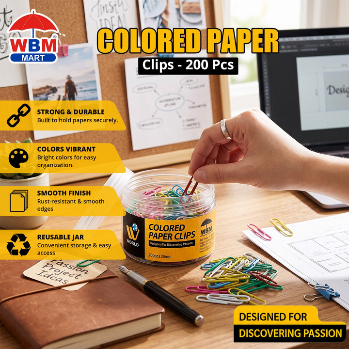 Colored Paper Clips - 200 Pcs | WBM World